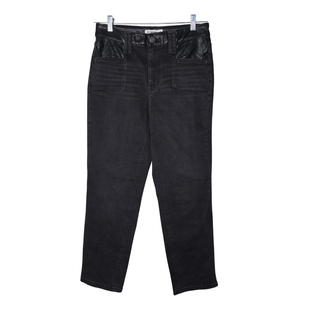 Maurices Jeans Womens 8 Black Slim Straight Ankle High Rise Faux Leather Trim